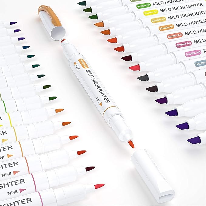 Shuttle Art Pastel Highlighters, 18 Colours Dual Tip Highlighters, Highlighter Markers Assorted Colours, Perfect for Colouring, Underlining, Highlighting, Journaling in School Office Home