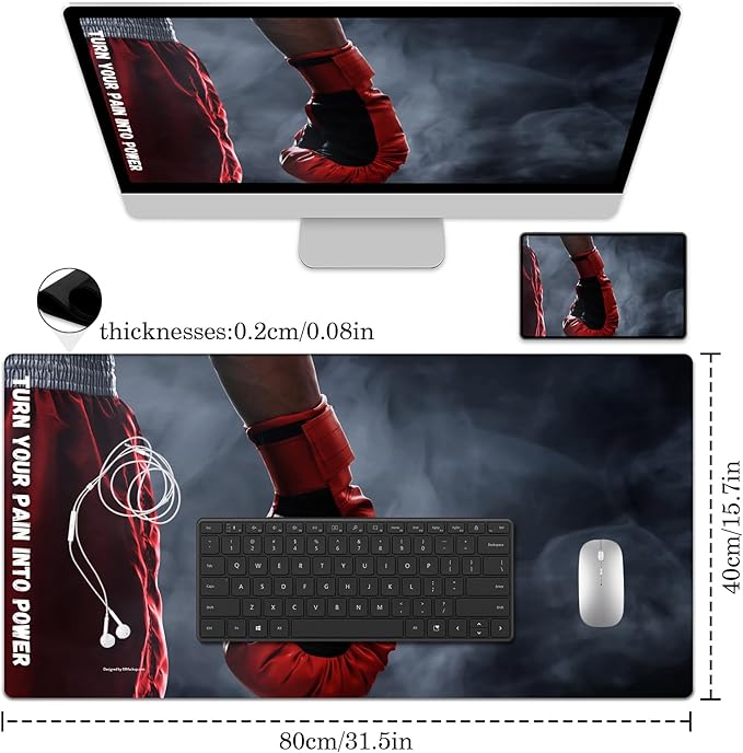 Boxing Gloves Desk Pad, Stitched Edges Mouse Pad, Large Office Desk Mat, Non-Slip Gaming Mouse Mat, Smooth Laptop Desk Pad, Desk Writing Pad for Office and Home (31.5" x 15.7 ")