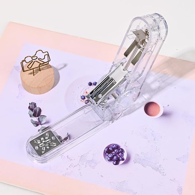 Temiary Swing-Arm Swivel Stapler with 400 Staples, 360 Degree Rotate Desktop Staplers for Booklet or Book Binding, 25 Sheet Capacity for Desk Classroom Office Supplies (Transparent)