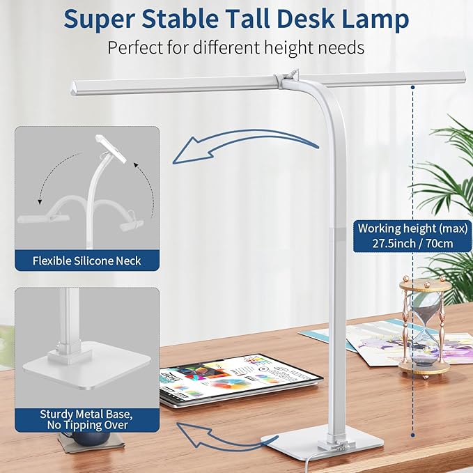 KableRika Desk Lamp, 24W 1200lumen Brightest LED Desk Lamp for Home Office, 31.5" Wide Dimmable Architect Task Lamp with Base,Eye Protection Tall Desk Light for Workbench Office Lighting Computer