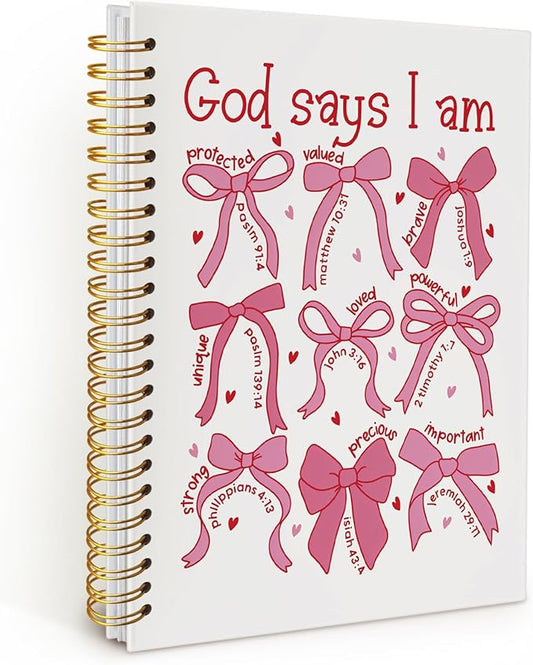 Bible Journal for Women, Christian Prayer Journal Pink Notebook Gifts for Teen Girls Kids, Bible Study Supplies, Coquette Preppy Bows Cute Church Faith Journaling Hardcover Spiral Notebook 5.5x8.3