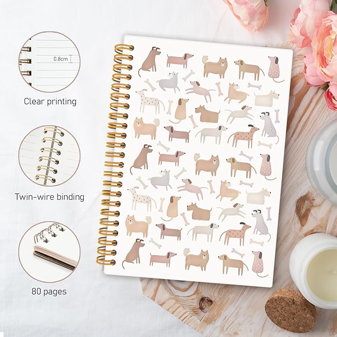 Dog Spiral Notebook Journal, Dog Lovers Gifts Notebooks for Note Taking, Boho Pastel Puppy Hardcover Notebook 5.5x8.3