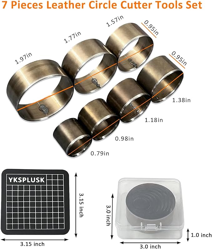 Leather Circle Cutter Tool Set, 7 Pieces Circle Punch Tools 20 25 30 35 40 45 50mm, High Carbon Steel Leather Round Cutting Dies, Curcle Hole Punch Tool Kit for DIY Leathercrafts