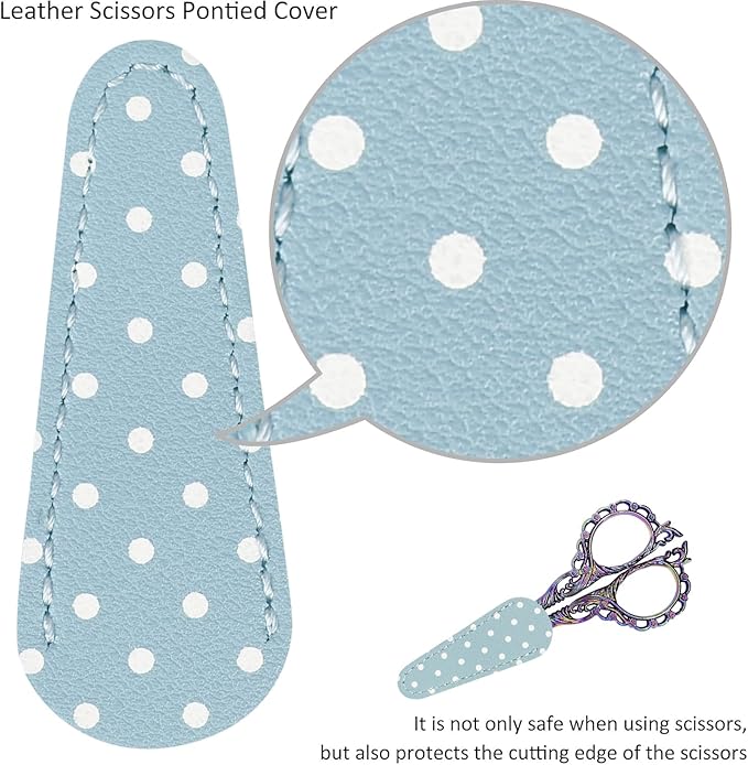 BIHRTC 4.5Inch Sewing Embroidery Scissors with Leather Cover Stainless Steel Sharp Tip Crafts DIY Tools Thread Snips Crochet Scissors for Embroidery Needlework Artwork Housework