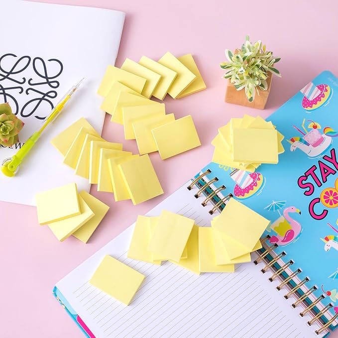 (50 Pads) Sticky Notes 1.5x2, Sticky Pads, Recyclable, Self-Stick Pads, Easy to Post for Home, Office, Notebook (yeelow)