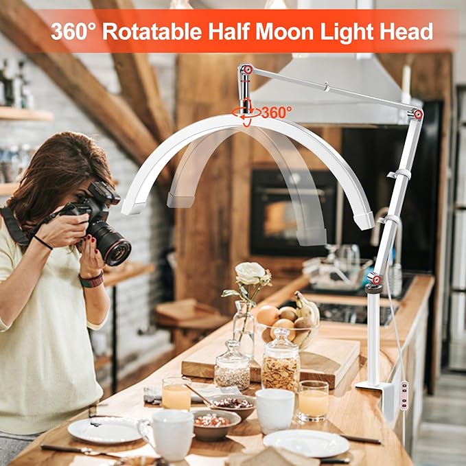 Professional LED Desk Lamp, Half Moon Light for Desk with Clip&Phone Holder, Esthetician Light with Adjustable 10-Level Dimming & 3 Color for Work,Office,Makeup,Nail Salon,Tattoo,Craft (White)