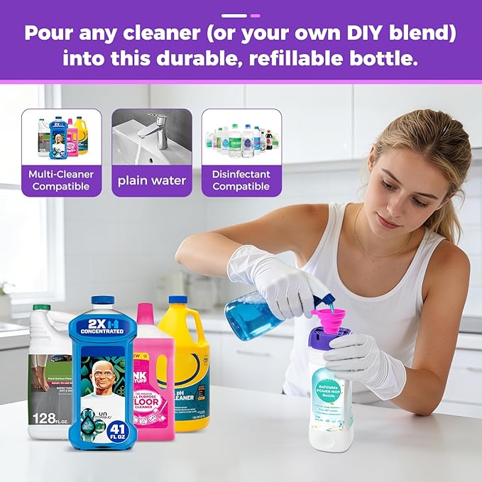 YFUARY Refillable Solution Bottle for Swiffer Power Mop, 720ML/24 FL OZ Leak-Proof Reusable Empty Cleaner Container, Universal Fit for Any Liquid Cleaner, Easy Install
