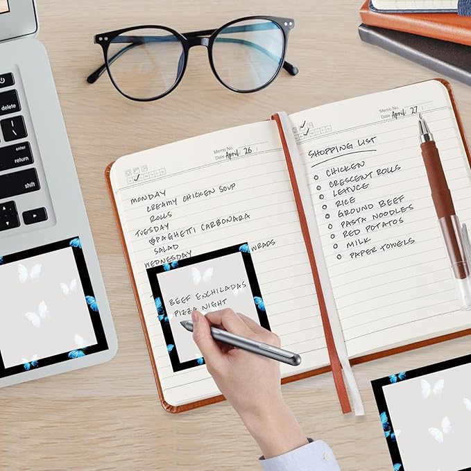 Sticky Notes, 2 Pads, 3x3 inches, Cute Colorful Fun Self-Stick Note Pads, Easy Post, Strong Adhesive Notepad Blue Glowing Butterflies