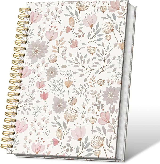 Boho Flower Pastel Notebooks Journal College Ruled, Floral College Ruled Notebooks for Note Taking, Girly Wildflower Pretty Journal Journaling, Spiral Notebook 5.5x8.3