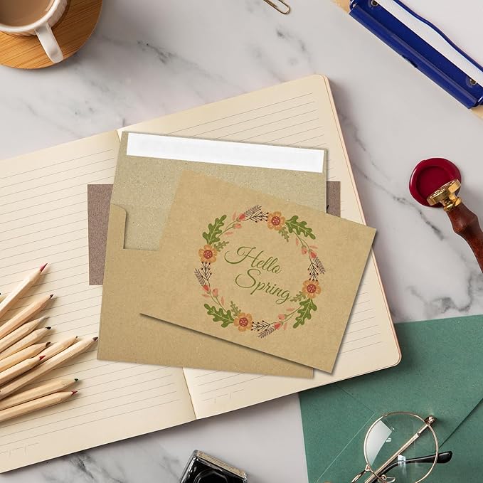 Blank Cards and Envelopes 4.375x5.75,50 Pack Kraft Cards Brown Envelopes for All Occasions,Invitations Thank You Blank Cards