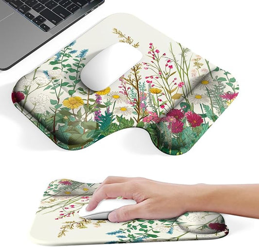 Ergonomic Mouse Pad with Gel Wrist Rest (1"& 1.2" Dual Height) - Mouse Pads Compact Mousepad Desk Mat Office, Gaming & Carpal Tunnel Relief | Non-Slip Rubber Base Wildflower Garden