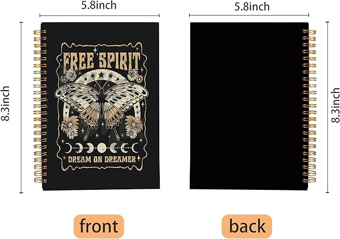 Retro Free Spirit Dreamer Butterfly Witchy Notebook - Witch Journal, Witchy Gifts for Women, Witch Stuff, Moon Phase Journal, Aesthetic Notebook for Women, Spiral Notebook 5.5x8.3