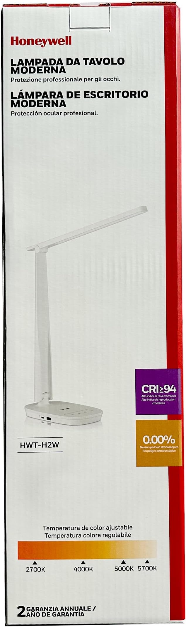 HONEYWELL LED Desk Lamp - HWT-H2 Sunturalux™ Eye-Caring Foldable Desk Light with USB A+C Dual Charging Port 4 Color Modes Dimmable Table Lamp for Home Office Bedroom Reading Study Work - White