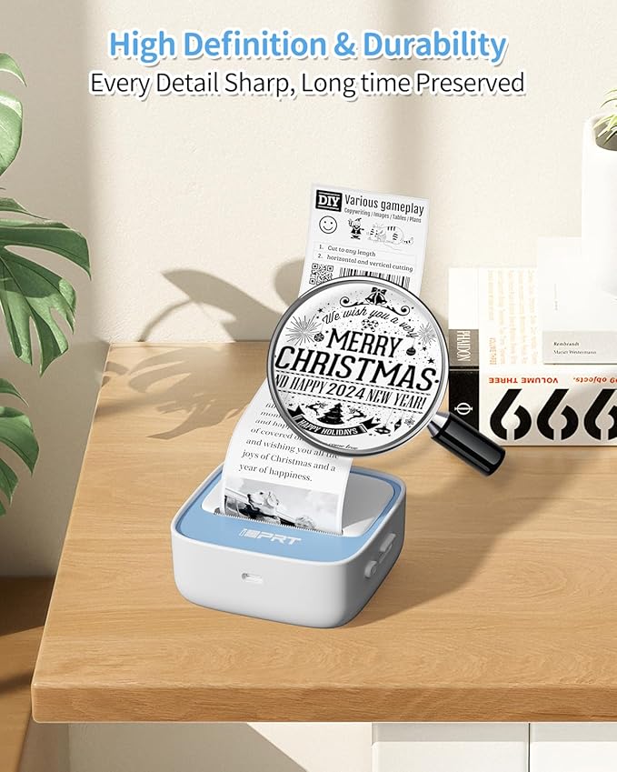 iDPRT Sticker Maker, Portable Thermal Printer with 1 Roll Sticker Paper, Bluetooth Inkless Printer Mini Label Maker for Study, DIY, Notes, Mini Label Maker with Multiple Template in Free App (Blue)