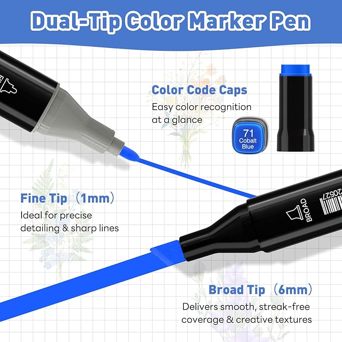 Alcohol Markers Set 48 Colors - Dual Tips Drawing Marker Alcohol Based Marker Pens for Adult Kids Coloring Painting Book Professional Art Supplies with Carrying Case