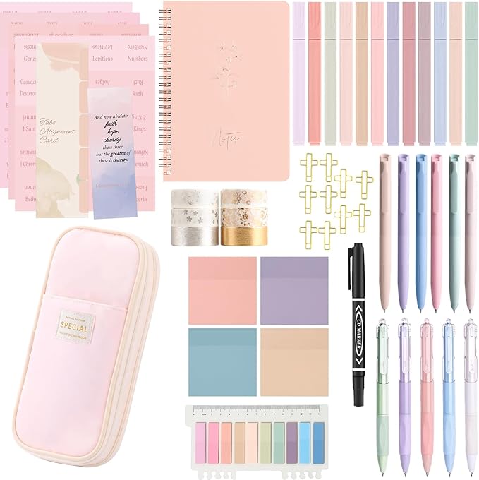 Bible Journaling Kit for Women – Christian Gifts for Women, Bible Study Tools, Highlighters, Pens, Sticky Notes, Notebook, Pink Bible Tabs & More – Perfect for Bible Study, Birthday & Mother’s Day