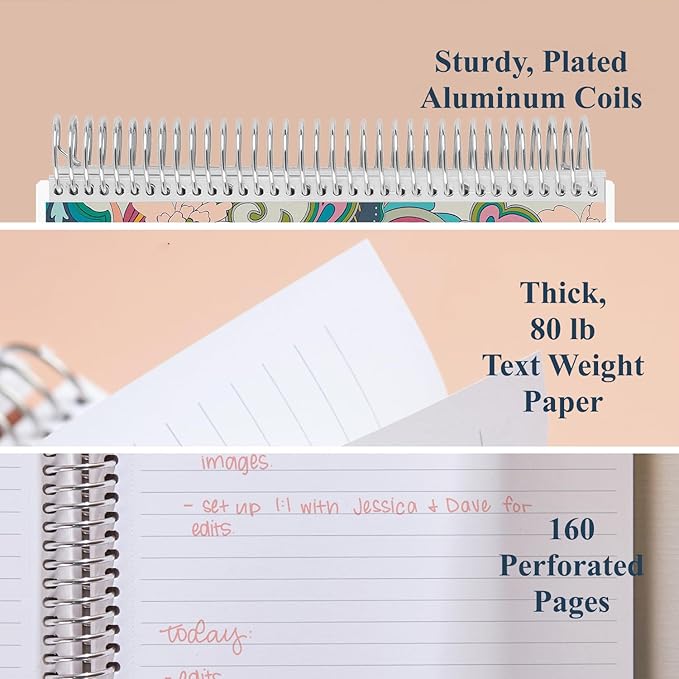 Erin Condren 7" X 9" Spiral Bound College Ruled Notebook - Playful Paisley, 160 Lined Page Note Taking & Writing Notebook, 80Lb Thick Paper, Stickers Included