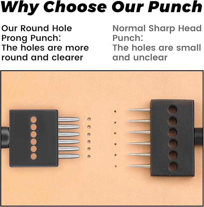 Leather Hole Punch, Black Hole Punch Tool 3mm 2/4/6 Lacing Stitching Punch, Round Hole Prong Stitching Chisel Set Leather Working Tools for Leathercraft