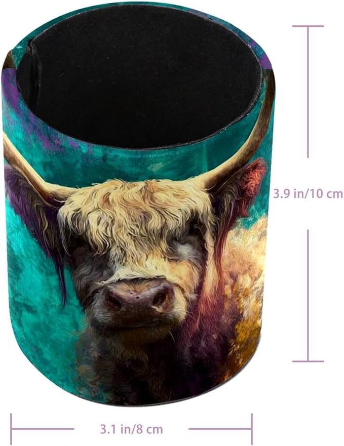 1 Pack Watercolor Art Yak Circular Pen & Pencil Holder - Durable PU Leather Pencil Cup, Desk Accessories Organizer for Office Desk School Home