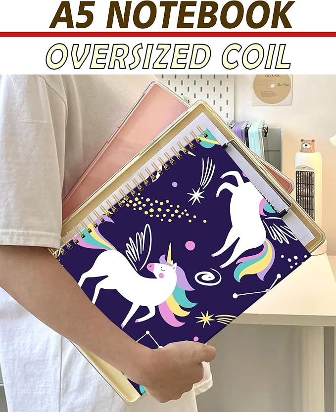 Spiral Notebook A5, Hardcover Journal for Women, 120 Pages Thick College Ruled Paper, Perfect for Office, School, or Home Use(Cute Unicorn)