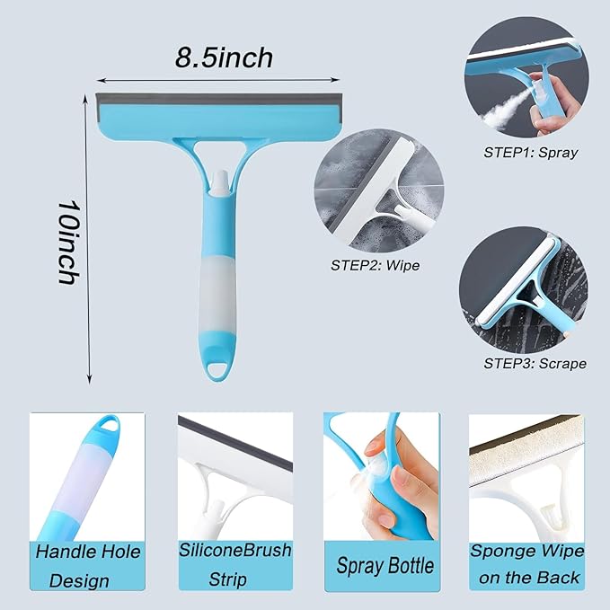 3 in 1 Spray Window Squeegee Cleaner Scraper, Window Squeegee with Spray, Squeegee and Scrubber with Spray for Windows Walls Car Windshields Bathrooms Kitchens All-Purpose Window Cleaner Tool