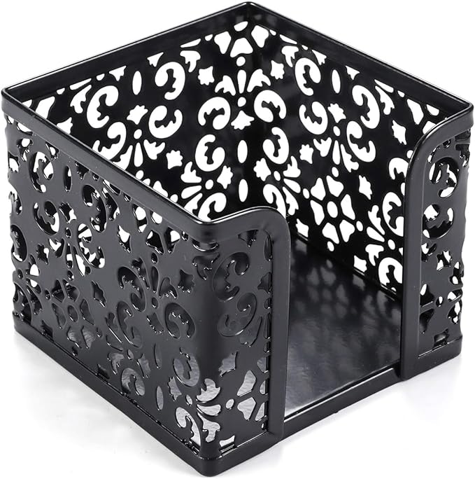 EasyPAG 5-Piece Desk Organizer Set with Carved Floral Design - No Assembly Stackable 2-Tier File Tray, Letter Sorter, Pen & Card Holders for Office/Home/Dorm, Black