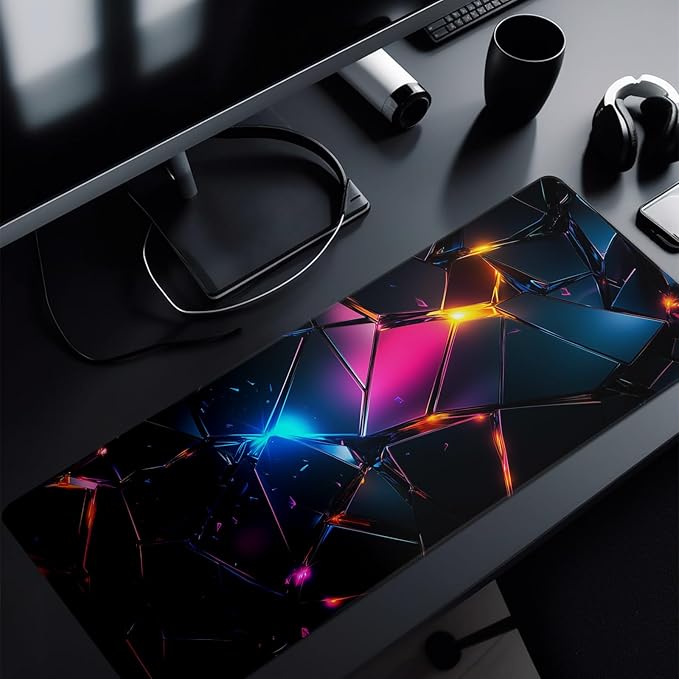 Stylish Geometric Mouse Pad Abstract Black Mouse Pad 31.5x11.8 Inch Geometric Texture Non-Slip Rubber Base Large Mousepad Stitched Edges Keyboard Mouse Mat Desk Pad for Office and Home