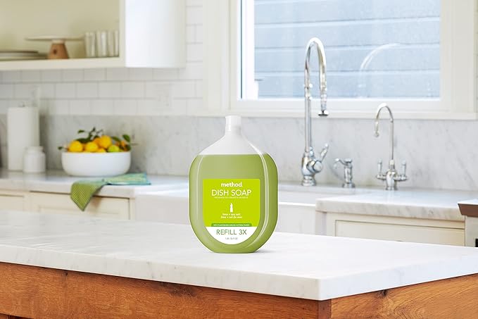Method Gel Dish Soap Refill, Lime + Sea Salt Scent, Powerful Cleaning Formula, Large Refill Tub, Biodegradable Formula, Cuts Through Grease, 54 Fl Oz (Pack of 4)