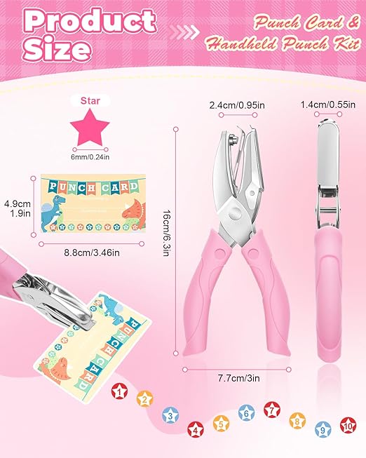 UCEC 200 Pieces Punch Cards for Classroom with Star Hole Punch Shapes, Incentive Loyalty Reward Card with Handheld Single Punch Kit to Behavior for Business Home School Kids Students Teachers