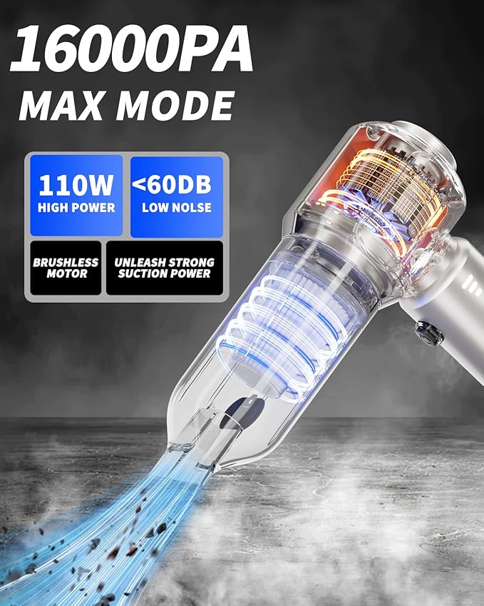 Nimbelephant Handheld Car Vacuum Cleaner, 16000Pa Suction & Blower 2 in 1 Cordless Portable Vacuum Cleaner for Car, Home, Office, Pet