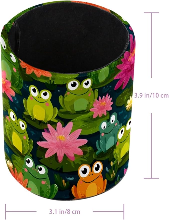 Leather Pen Holder for Desk Colored Frogs Pencil Cup Desktop Organizer Makeup Brush Holders Office Supplies for Home, Kids & School