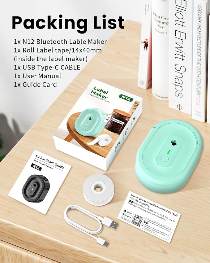 Label Maker Machine with Tape, Portable Bluetooth Label Makers, Inkless Mini Printer Impresora de Etiquetas Multiple Templates for Home School Office Kitchen, Green