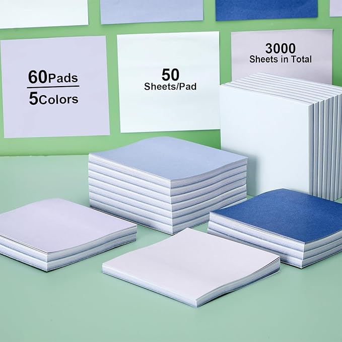Thenshop 60 Packs Sticky Notes Bulk 3x3 Inches Colorful Self Stick Note Pads Paper Memo for Office School Notebook Supplies, 60 Pads, 50 Sheets/pad(Blue Series Color)