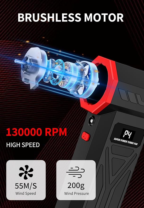 Aicevoos AS-S50 Electric Air Duster-130000RPM Super Power Cordless Air Duster, 4-Gear Adjustable Mini Blower with Fast Charging, Dust Blower for Computer, Keyboard, House, Outdoor and Car