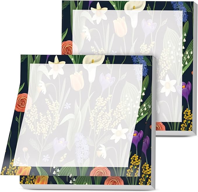 Sticky Notes, 2 Pads, 3x3 inches, Cute Colorful Fun Self-Stick Note Pads, Easy Post, Strong Adhesive Notepad Bright Floral Garden