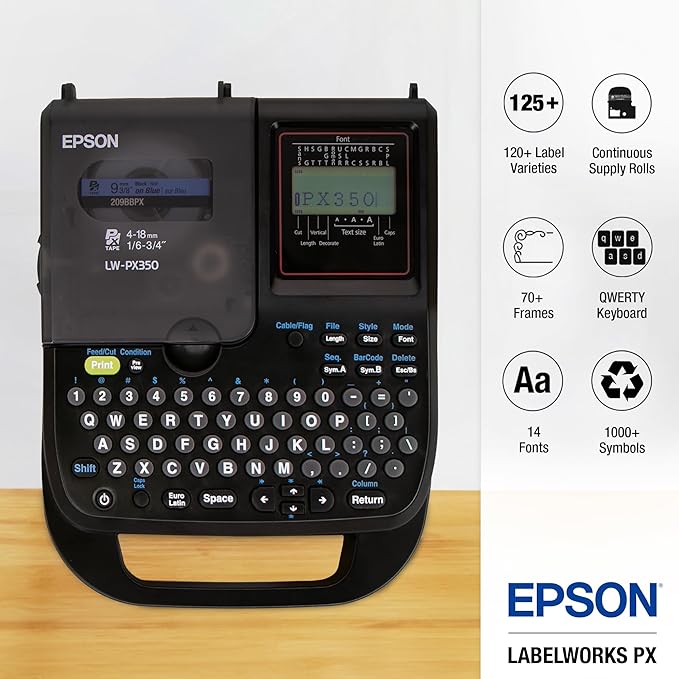 LABELWORKS Epson LW-PX350 Industrial Label Maker Kit for Home and Office - Complete Kit with Accessories - Shrink Tube, Sticker Labels, and Magnetic Tape Compatible, Portable Handheld Label Printer