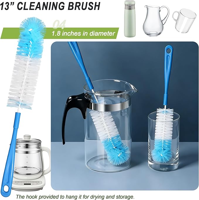 9Pcs Bottle Cleaning Brush Set with Long Handle, Nylon Tube Brush Cup Cleaner, Straw Brushes for Washing Narrow Neck Water Bottle Pipes Kettle Spout Cleaning