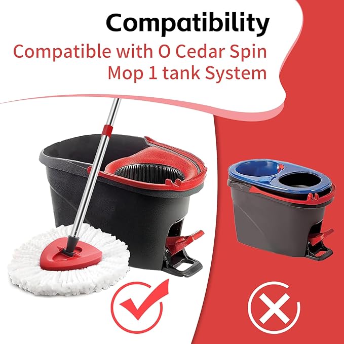 ANREKEYH Spin Mop Replace Head, Base, Handle Compatible with O Cedar EasyWring Microfiber Spin Mop, 4 Mop Refills Replacement Heads, 30-58in Mop Handle and 1 Mop Base Combo Set (White (1-Tank System))