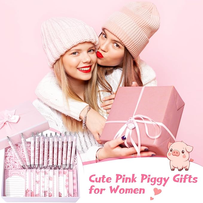 24 Pcs Piggy Sticky Notes with Pens Pink Pig Themed Gifts Self Adhesive Notepad Cute Memo Notes Pads Black Ink Ballpoint Pen for Pig Lover Gifts Office School Students Teacher Supplies