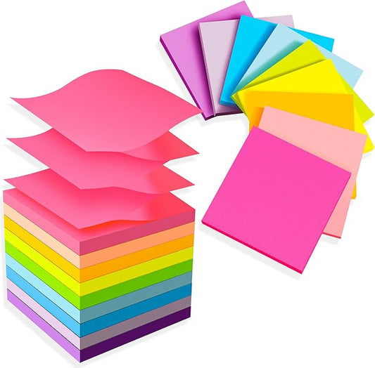 (18 Pads) Pop Up Sticky Notes 3x3 Refills, Strong Adhesive Memo Pad Bulk with 9 Bright Colors, Suitable for Home, Office, School, Clean Removal