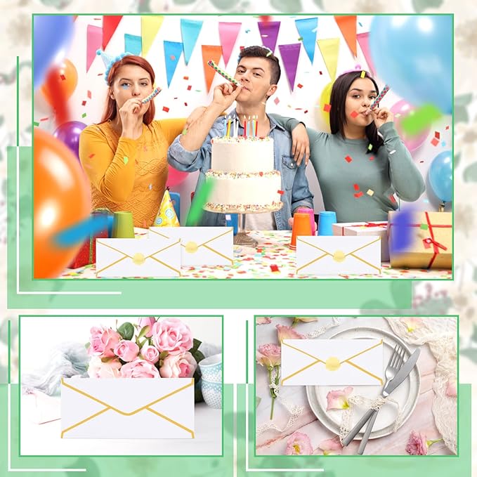 Business Envelopes with Gold Border 30 Pack #10 Envelopes Made of 150gsm Paper, Standard Envelopes with Gold Stickers for Office, Checks, Letter Mailing,9.45 x 4.13 Inches(White)