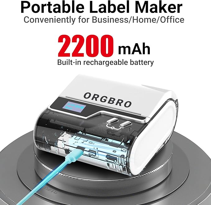 ORGBRO Z3 Label Maker Machine with Tape, 3 Inch Bluetooth Thermal Label Printer, Portable Sticker Printer for Small Business, Office, Home Organization, Barcode, Address, Compatible with Phones & PC