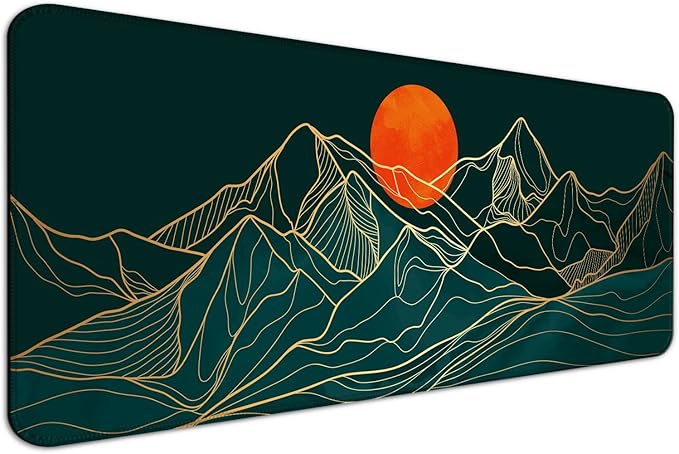 Minimalist Gold Mountain Desk Mat, Extended Large Gaming Abstract Mouse Pad, Computer Keyboard Laptop Mousepad for Work, Game, Office and Home, XL