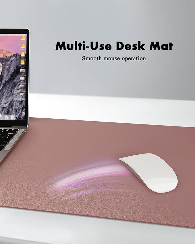 YSAGi Double-Sided Desk Pad, 31.5"x15.7" Leather Desk Mat, Eco Cork Desk Pad Protector,Large Mouse Pad,Waterproof Desk Blotter for Office/Home (Pale Mauve/Cork)