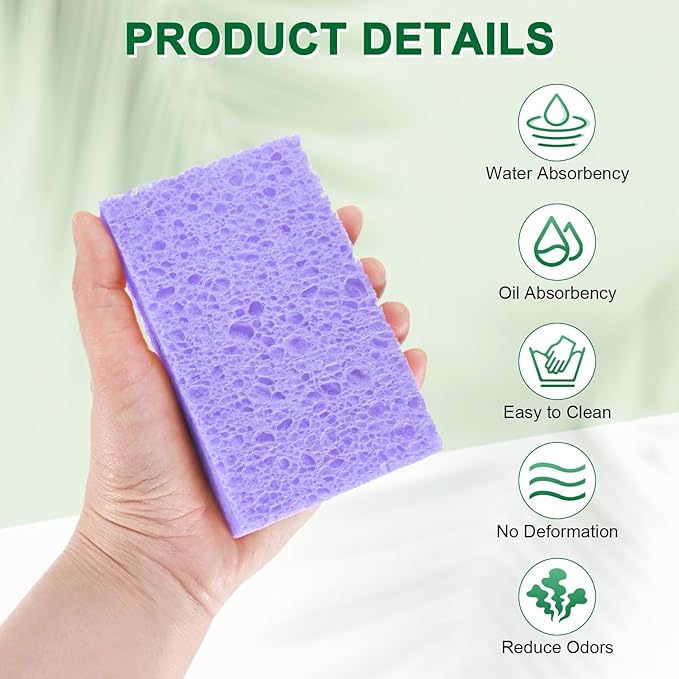 M METERXITY 6-Pack Kitchen Sponges, Condense Eco Cellulose Non-Scratch Scrub Heavy Sponge for Kitchen/Household/Bathroom, Clean Tough Messes Dish Scrubber [Purple]