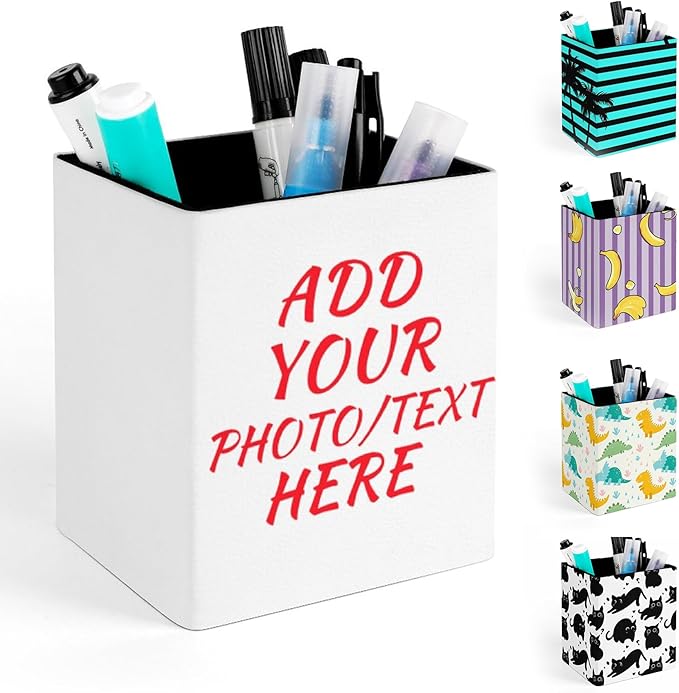 Custom Pen Holder for Desk Add Your Picture Logo Text Personalized Desk Pen Holder Office Pen Organizer Control Storage Box Desk Organizer Makeup Brush Holder for Home (Square pen holder)