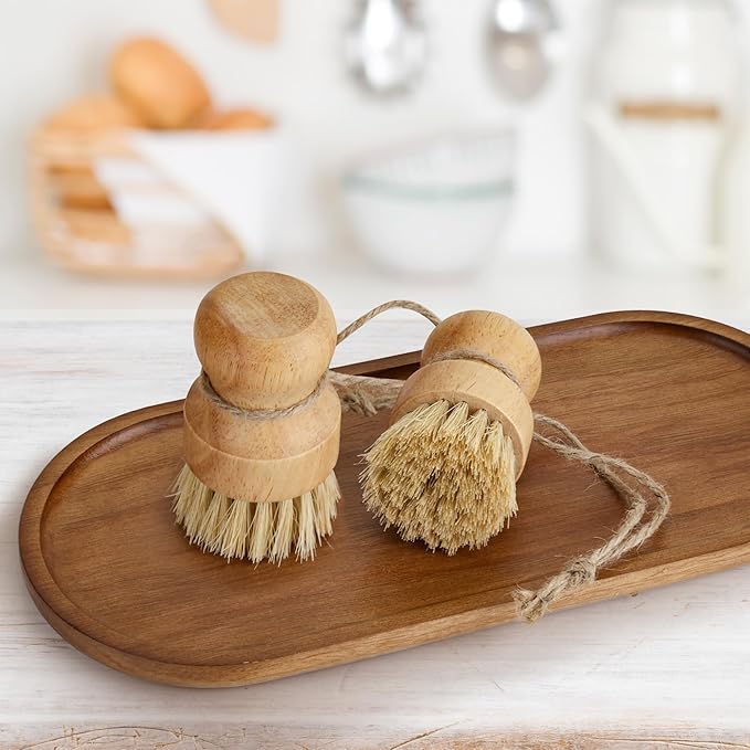 Axigundaone 12 Pack Bamboo Palm Dish Brush Bulk, Bamboo Dish Scrubber, Wood Scrub Dish Brush for Dishes Pans, Pots,Vegetables Cleaning