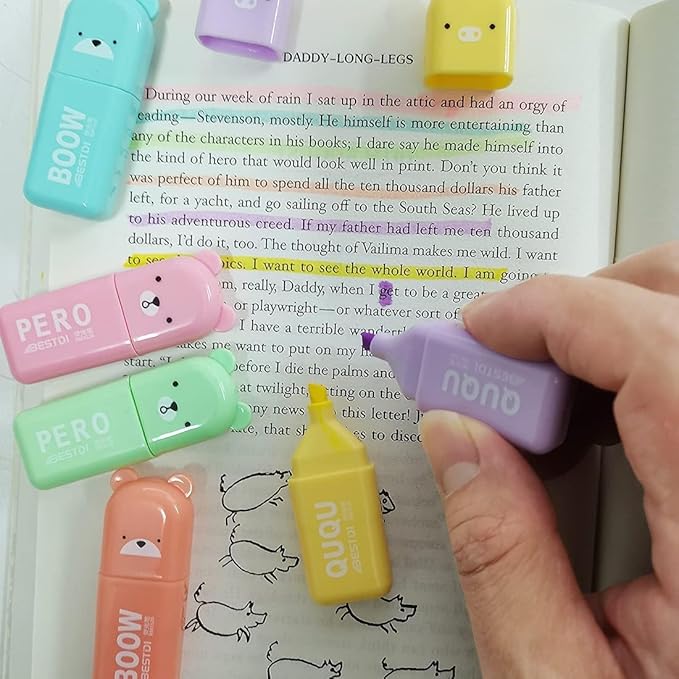 Leery Novelty Cute Mini Bear Highlighter Pens & Assorted Macaron Colors Chisel Tip Pastel Pens for Office,Writing & School Office Supplies (6)