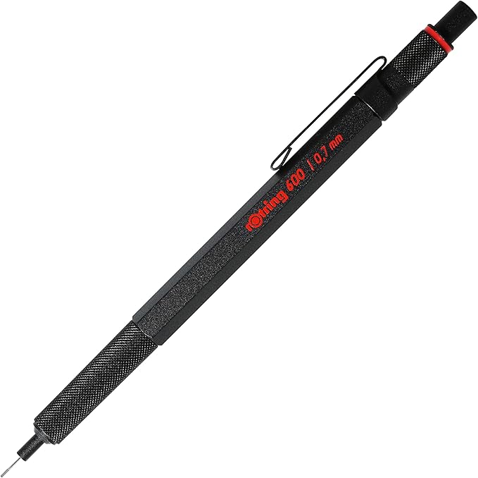 rOtring 600 Full-Metal Body 0.7mm Mechanical Pencil, Black, for Precise Ruler-Based Drawing