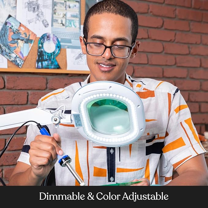 Brightech LightView Pro XL Magnifying Desk Lamp with Clamp, Adjustable Magnifying Glass with LED Light for Crafts, Reading, Close Work, Dimmable Light Magnifier with Wide Glass Lens